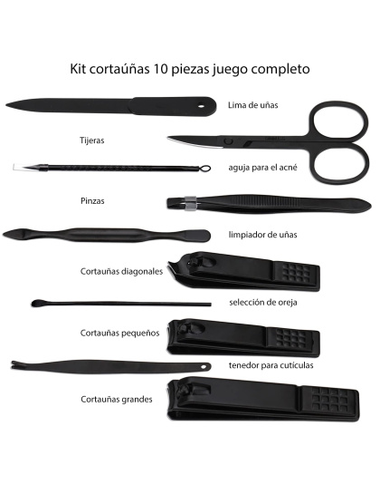 Manicure Set Nail Clippers Kit Professional Stainless Steel Nail Care Tools with Leather Travel Case 10 in 1 Black/Yellow