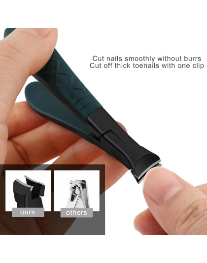 Nail Clippers for Thick Nails with Catcher, Wide Jaw Fingernail and Toenail Cutter for Seniors with Crystal Nail File Cuticle Fork and Storage Case (Dark Green)