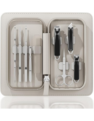 Nail Clippers Set Tweezers Scissors Manicure Grooming kit 9 in 1 with Zip Leather Case