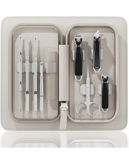 Nail Clippers Set Tweezers Scissors Manicure Grooming kit 9 in 1 with Zip Leather Case
