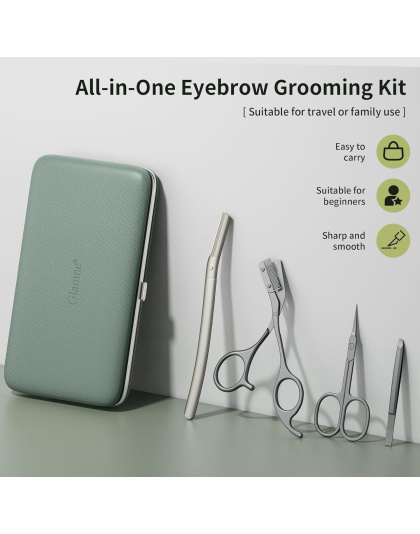 Eyebrow Trimmer Kit Scissors Tweezers Razor Facial Shaver Grooming Set with Mirror Travel Cases