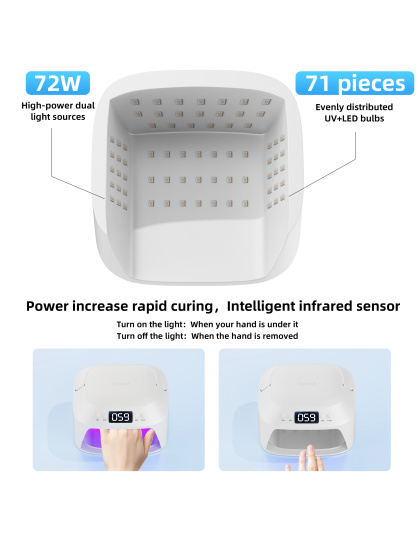 UV Gel Nail Lamp LED Nail Light Fast Dryer for Gel Polish Curing with Arm Rest Portable Handle 4 Timers Automatic Sensor Double Led Display