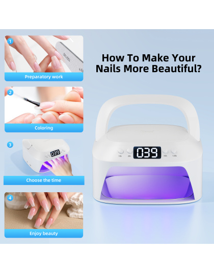 UV Gel Nail Lamp LED Nail Light Fast Dryer for Gel Polish Curing with Arm Rest Portable Handle 4 Timers Automatic Sensor Double Led Display
